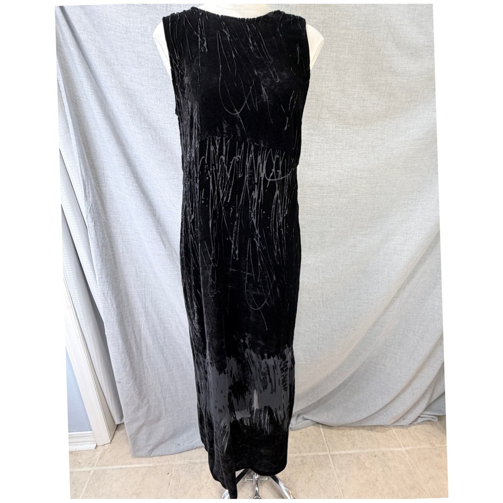 Vintage Citron Santa Monica Silk Burnout Velvet Dress Abstract Art Maxi M